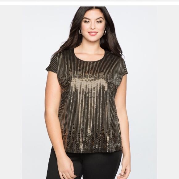 Eloquii size 16 black and gold sequin sheer shirt womans plus size cute era tour - Picture 1 of 9